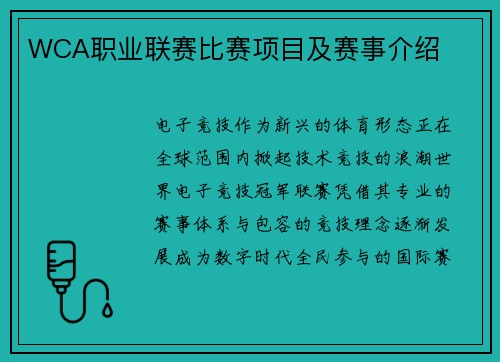 WCA职业联赛比赛项目及赛事介绍